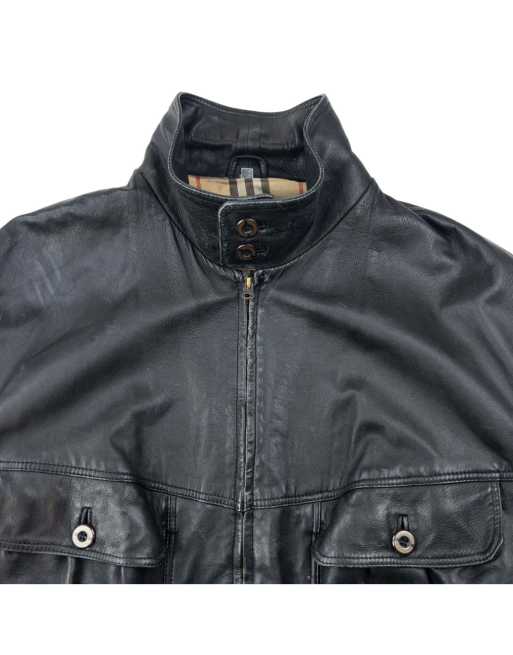 Vintage 2000s Burberry Nova Check Lined Leather Jacket Size L in