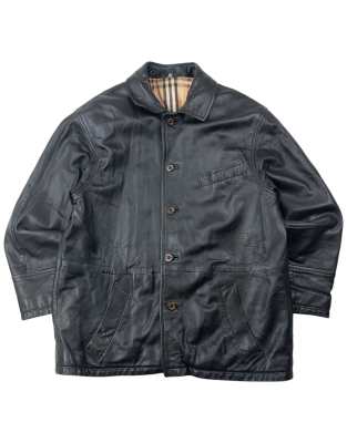 ジャケット・アウター Burberry eco leather jacket nova check Vintage 2000s Burberry Nova Check Lined Leather Jacket Size S in