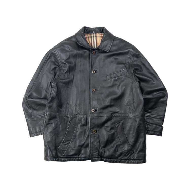 Vintage 2000s Burberry Nova Check Lined Leather Jacket Size S in