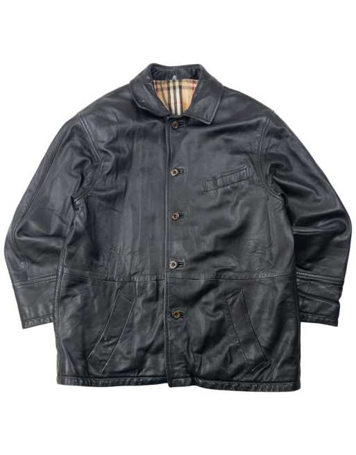 Vintage 2000s Burberry Nova Check Lined Leather Jacket Size S in