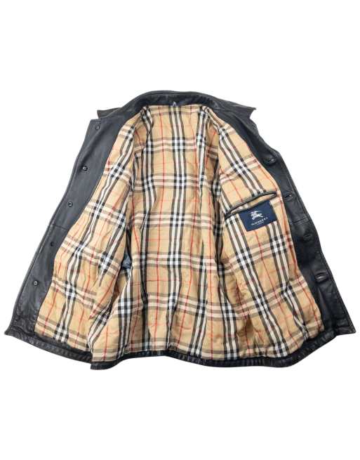 Vintage 2000s Burberry Nova Check Lined Leather Jacket Size S in
