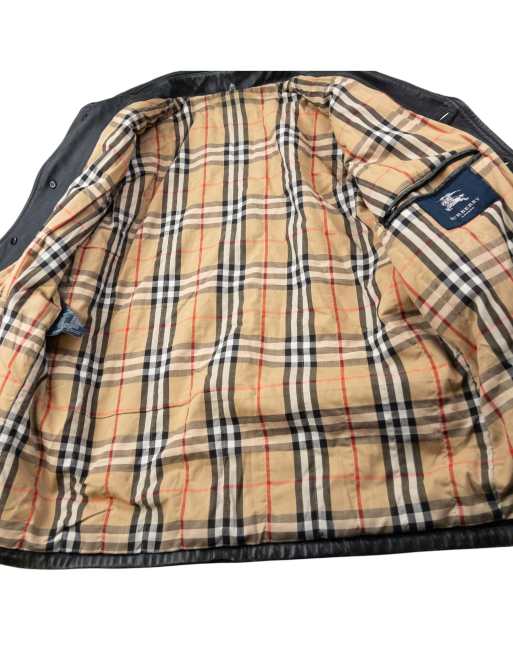 Vintage 2000s Burberry Nova Check Lined Leather Jacket Size S in