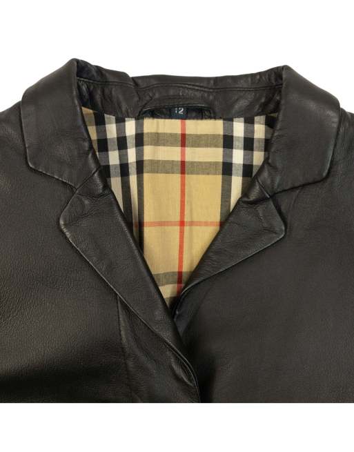Vintage 2000s Burberry Nova Check Lined Leather Jacket Size S, 4 of 4