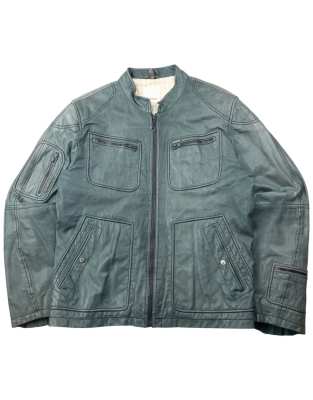 Vintage 2000s Diesel Zip Up Leather Jacket Size M in Green | ASOS
