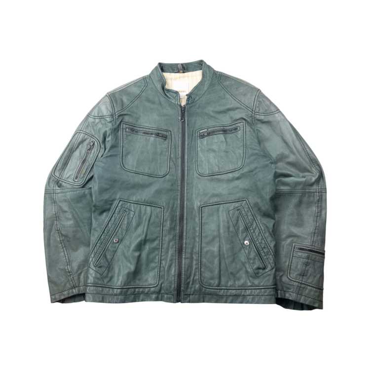 Vintage 2000s Diesel Zip Up Leather Jacket Size M in Green | ASOS