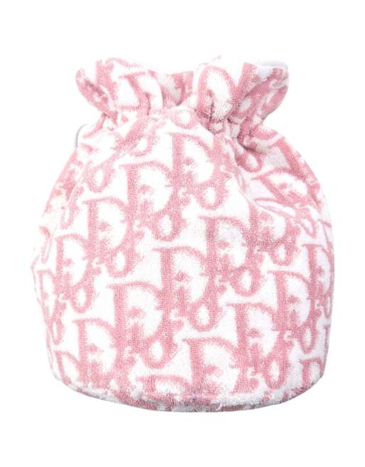 Vintage 2000s Dior Monogram Terry Cloth Drawstring Bag in Pink
