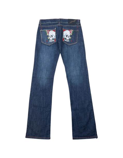 Vintage 2000s Ed Hardy embroidered skull low rise denim jeans size W31 in blue - view 1