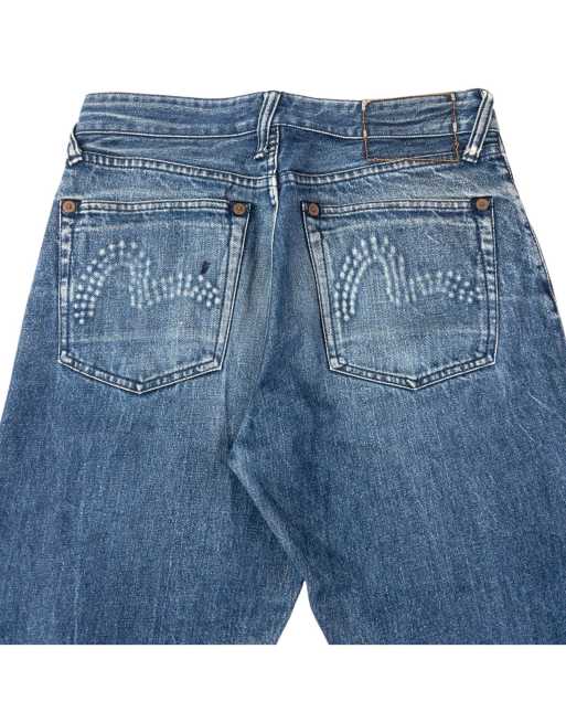 Vintage 2000s Evisu Embossed Double Gull Japanese Denim Jeans Size W30 in Blue