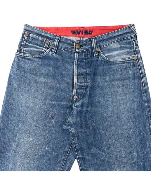 Vintage 2000s Evisu Embossed Double Gull Japanese Denim Jeans Size W30 in Blue, 4 of 4