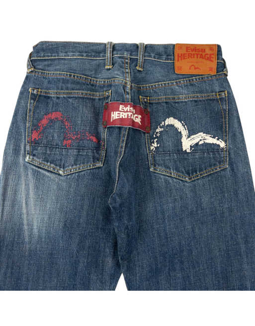 Vintage 2000s Evisu Heritage Double Gull Japanese Denim Jeans Size W30 in Blue