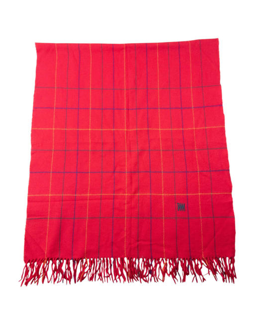 Vintage 2000s Issey Miyake Checkered Wool Tassel Scarf