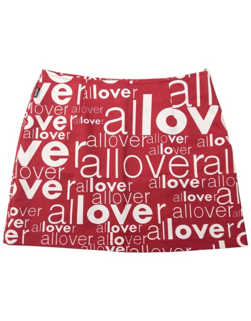 Vintage 2000s Moschino Jeans Love All Over Print Mini Skirt Size W27