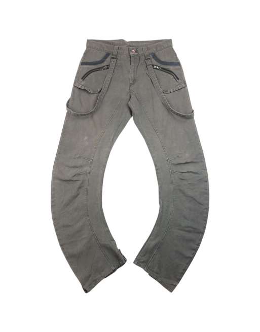 Vintage 2000s PPFM Curved Stacked Leg Denim Jeans With Suspenders Size W32 in Grey