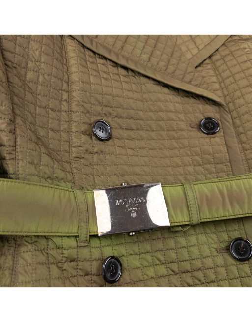 Vintage 2000s Prada Quilted Belt Waist Trench Jacket Size M, 4 of 4