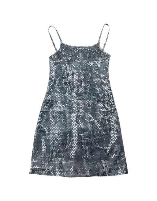 Vintage 2000s Versace Jeans Couture Sequin Denim-Print Dress Size S