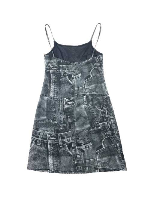 white backless linen dress Adrian Dark Denim Gold Button Dress Blue / Large main image 1