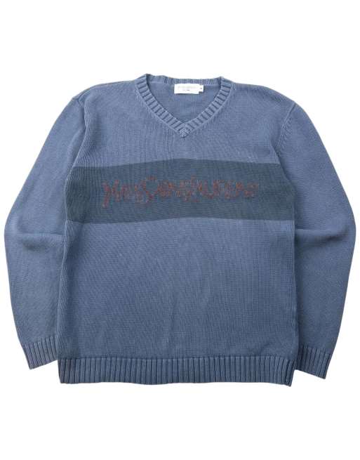 Vintage 2000s YSL Yves Saint Laurent Knit Jumper Size M in Blue