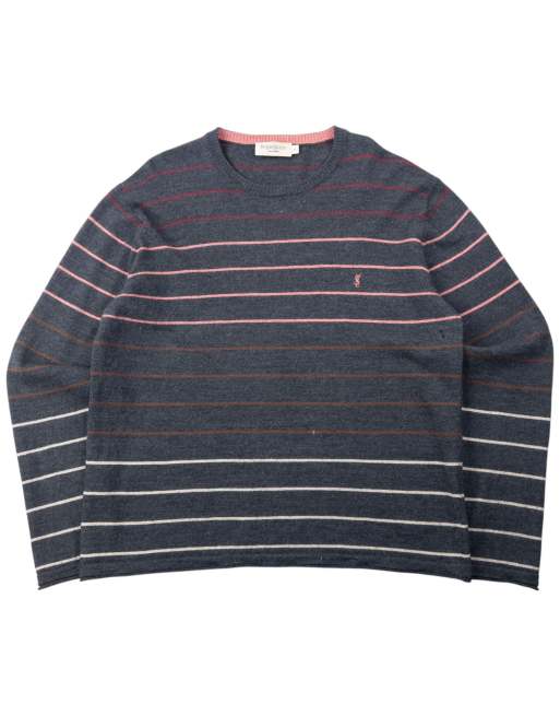 Vintage 2000s YSL Yves Saint Laurent Striped Wool Jumper Size S in Grey