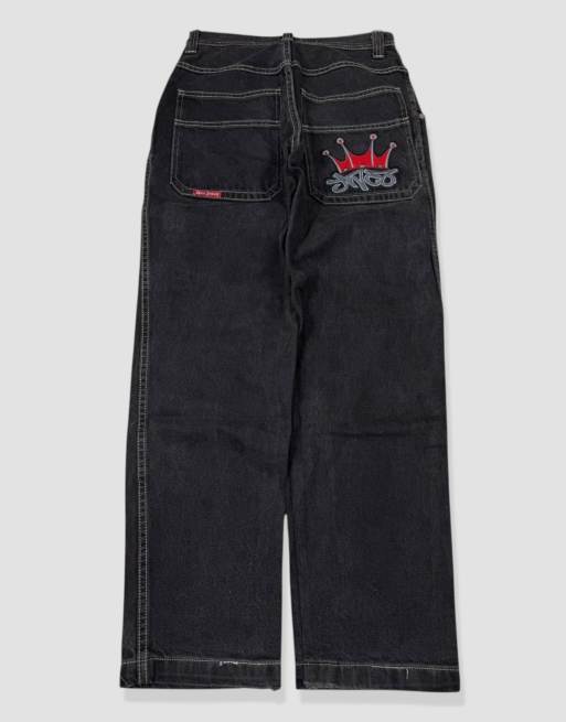 Vintage 28W 30L JNCO embroidered jeans in black