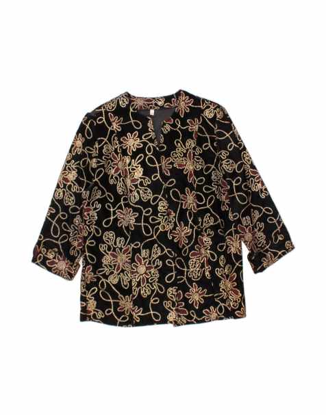 Vintage 3/4 Sleeve 1 Button Blazer Jacket It 46 Large In Black Floral - view 1