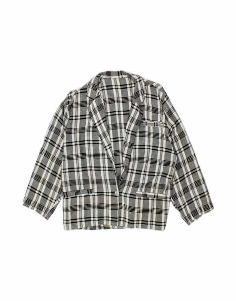 Vintage 3/4 Sleeve 1 Button Blazer Jacket UK 14 Large In Grey Check - view 1