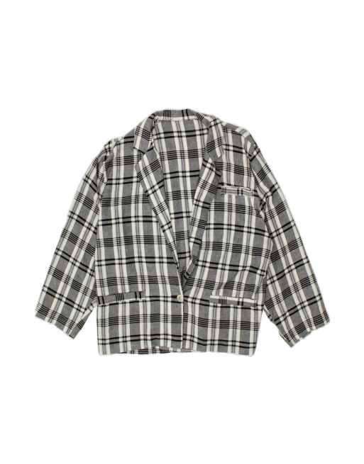 Vintage 3/4 Sleeve 1 Button Blazer Jacket UK 14 Large In Grey Check