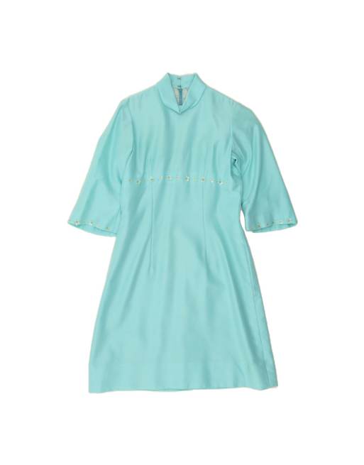 Vintage 3/4 Sleeve A-line Dress UK 12 Medium In Blue