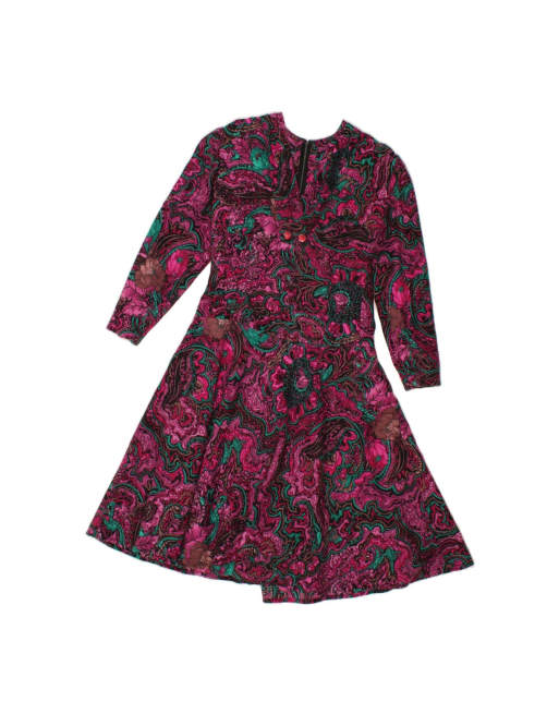 Vintage 3/4 Sleeve A-line Dress UK 12 Medium In Purple Floral