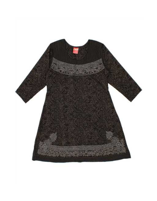 Vintage 3/4 Sleeve A-line Dress UK 20 2XL In Grey Paisley