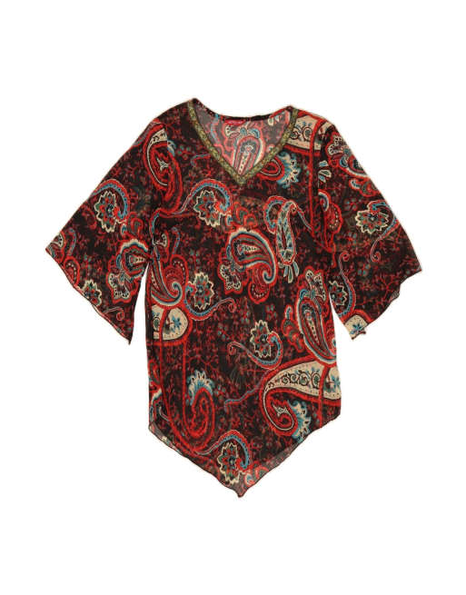 Vintage 3/4 Sleeve Asymmetric Tunic Dress UK 20 2XL In Red Paisley