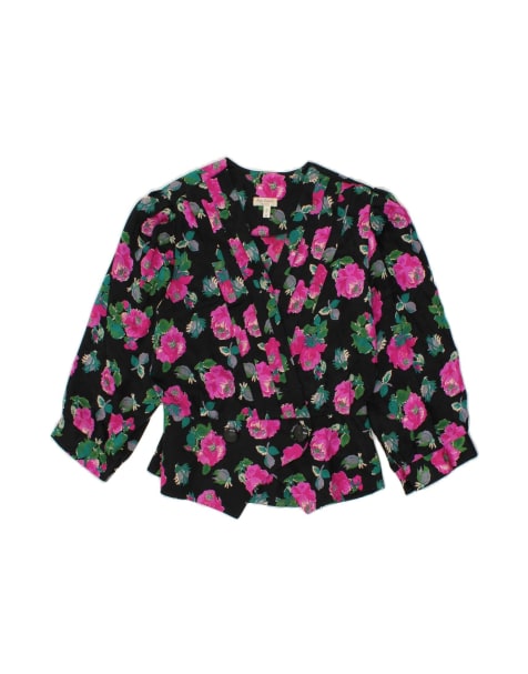 Vintage 3/4 Sleeve Blazer Jacket UK 14 Medium In Black Floral - view 1