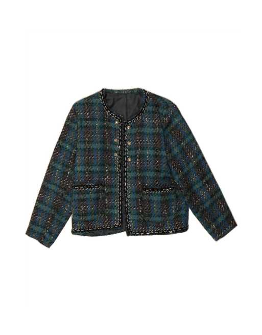 Vintage 3/4 Sleeve Blazer Jacket UK 14 Medium In Green Check