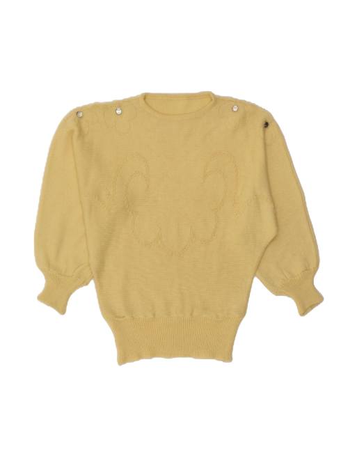 Vintage 3/4 Sleeve Boat Neck Jumper Sweater UK 14 Large In Yellow Wool