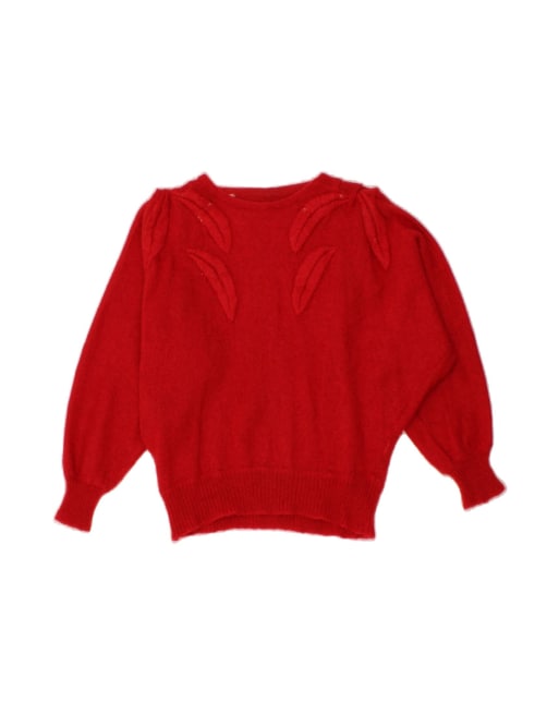 Vintage 3/4 Sleeve Boat Neck Jumper Sweater UK 16 Large In Red