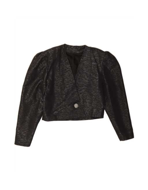 Vintage 3/4 Sleeve Bolero Jacket UK 12 Medium In Black Flecked