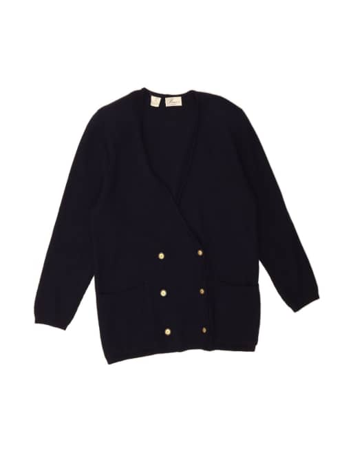 Vintage 3/4 Sleeve Cardigan Sweater It 46 Large In Blue Wool