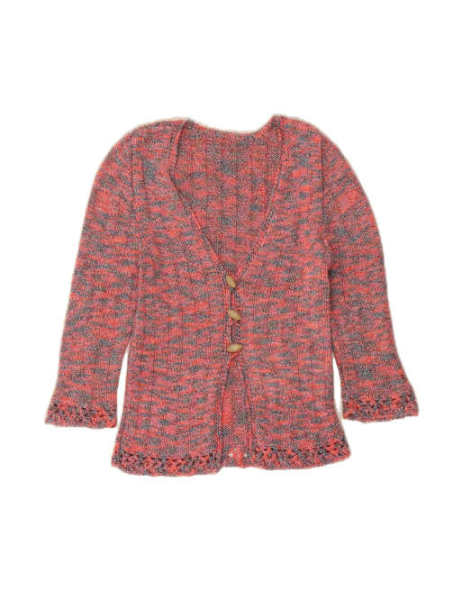 Vintage 3/4 Sleeve Cardigan Sweater UK 12 Medium In Pink Flecked
