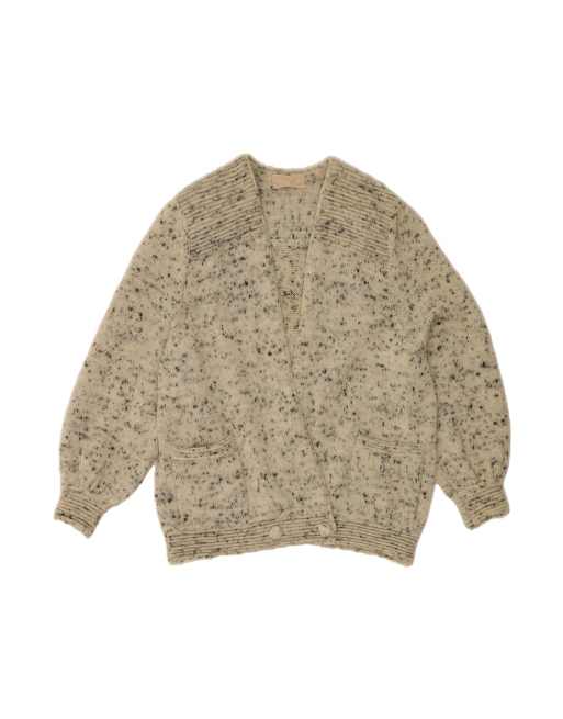 Vintage 3/4 Sleeve Cardigan Sweater UK 14 Large In Beige Flecked