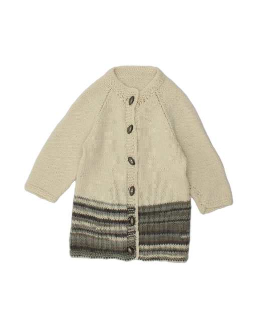 Vintage 3/4 Sleeve Cardigan Sweater UK 14 Medium In Off In White Striped