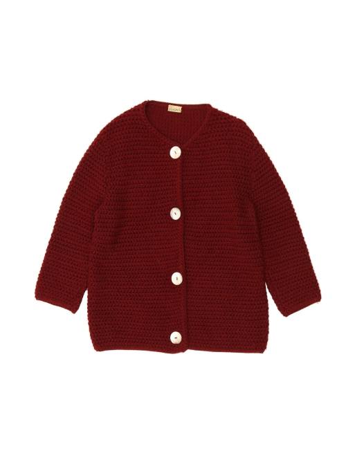 Vintage 3/4 Sleeve Cardigan Sweater UK 16 Large In Burgundy