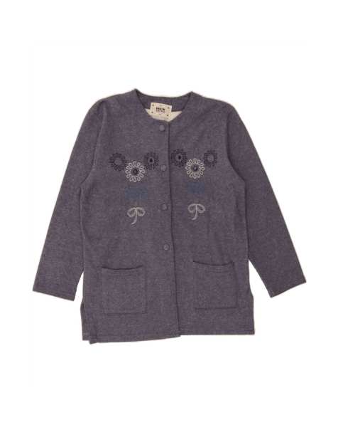 Vintage 3/4 Sleeve Cardigan Sweater UK 16 Large In Grey Floral - view 1