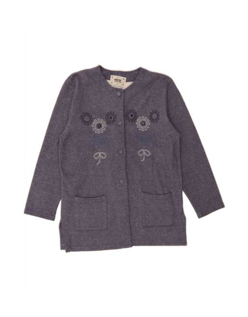 Vintage 3/4 Sleeve Cardigan Sweater UK 16 Large In Grey Floral