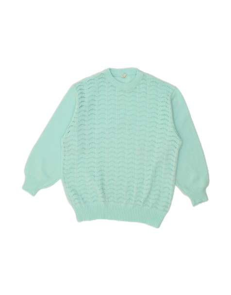 Vintage 3/4 Sleeve Crew Neck Jumper Sweater EU 46 XL In Turquoise - view 1