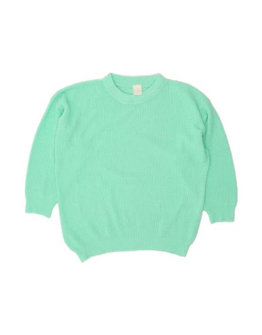 Vintage 3/4 Sleeve Crew Neck Jumper Sweater UK 22 3XL In Turquoise