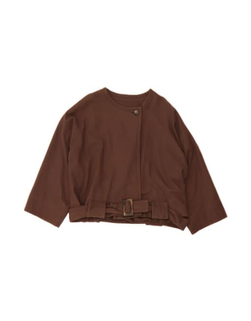 Vintage 3/4 Sleeve Crop Blazer Jacket UK 16 Large In Brown