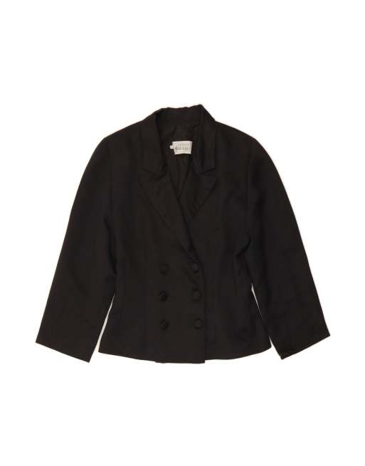 Vintage 3/4 Sleeve Double Breasted Blazer Jacket UK 8 Small In Black