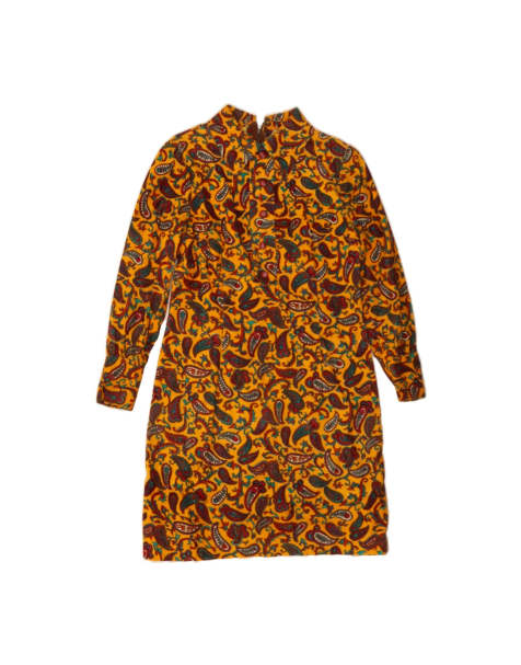 Vintage 3/4 Sleeve Maxi Dress UK 12 Medium In Yellow Paisley - view 1