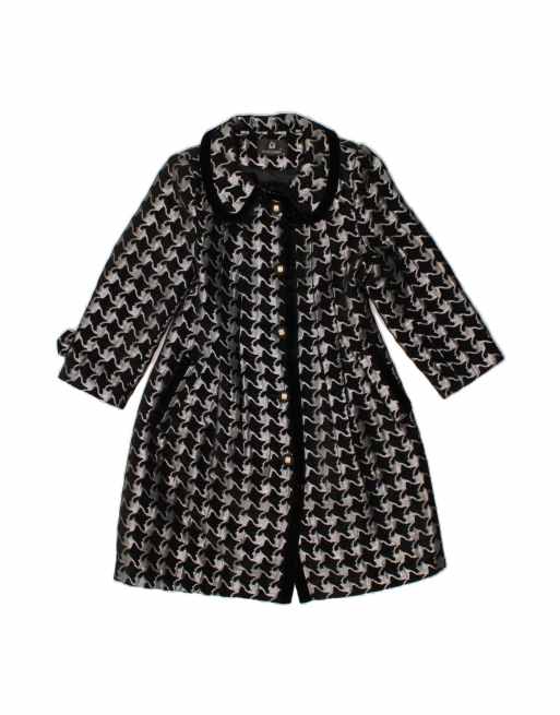 Vintage 3/4 Sleeve Overcoat UK 12 Medium In Black Houndstooth
