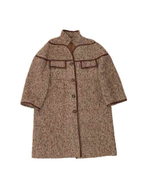 Vintage 3/4 Sleeve Overcoat UK 18 XL In Brown Herringbone