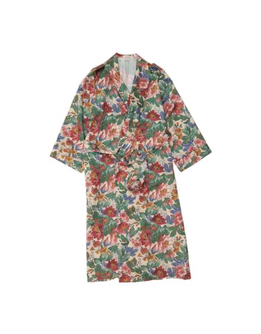 Vintage 3/4 Sleeve Robe Maxi Dress UK 16 Large In Multicoloured Floral